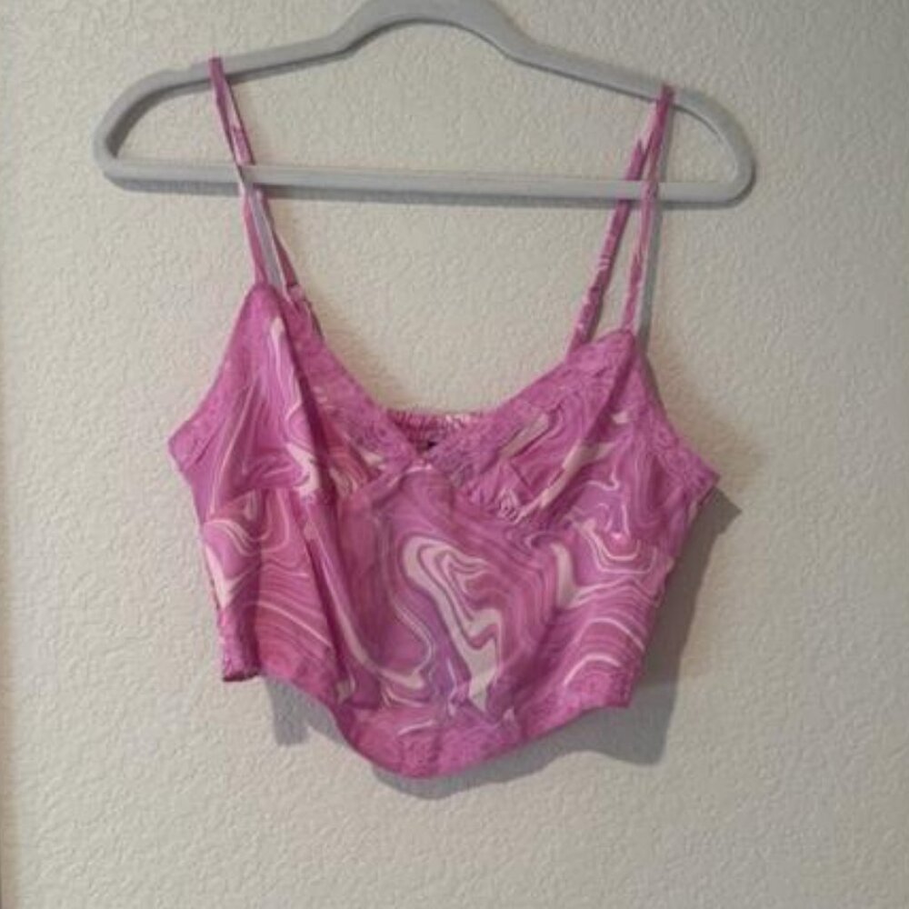 Pink Swirl Print Lace Top